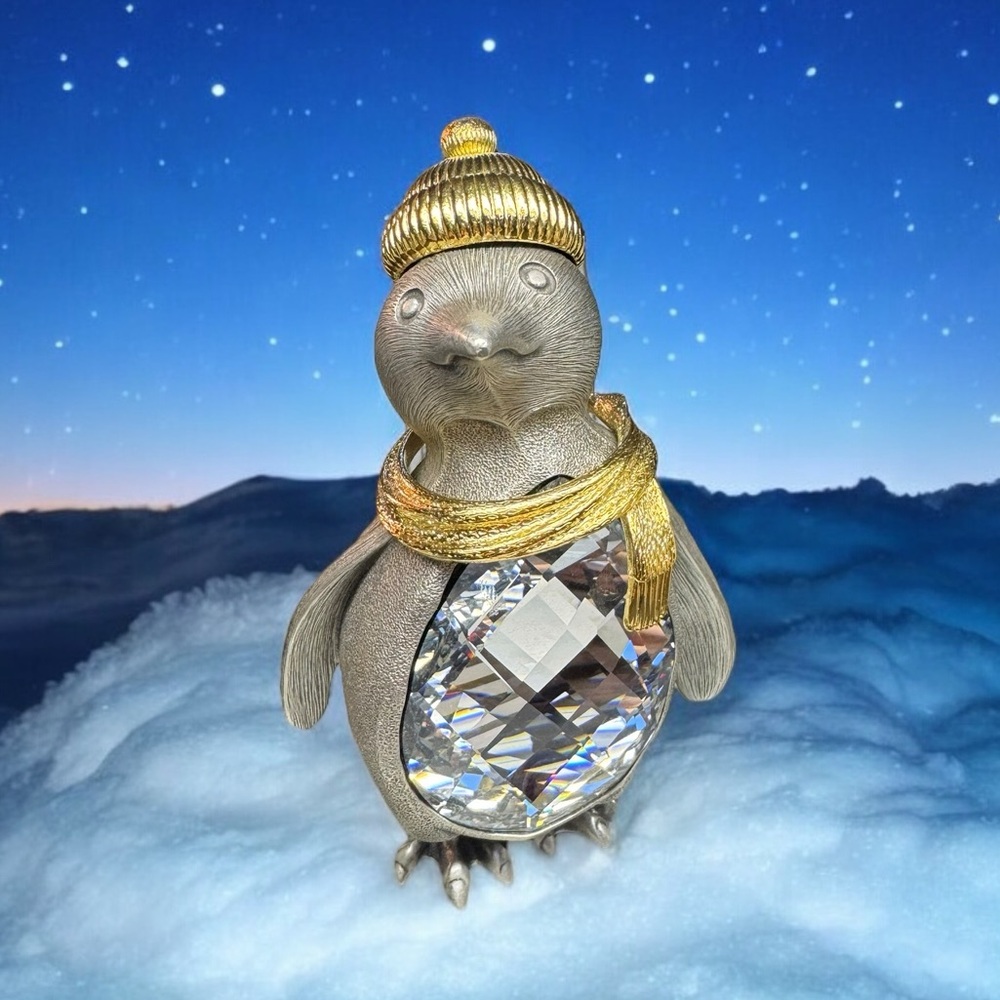 Swarovski Crystal Gold Trimlite Strass Giftware Suite Large 5 Inch Penguin